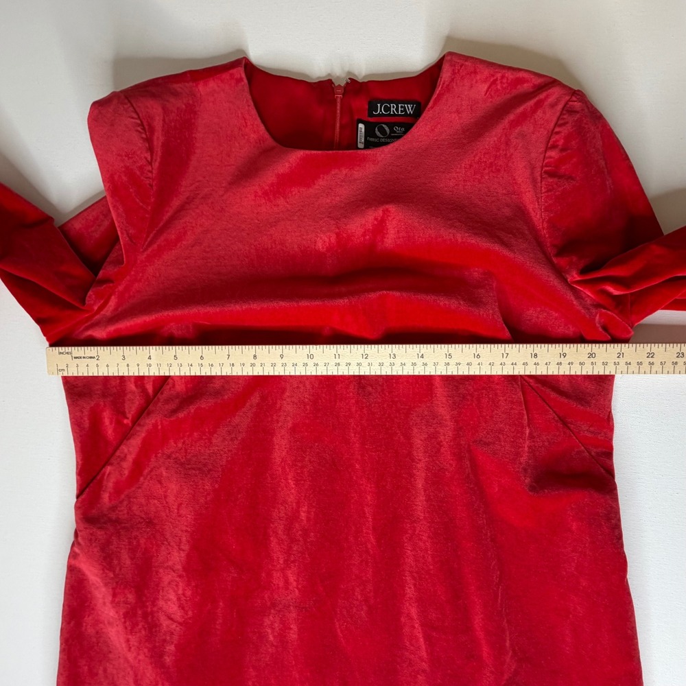 J Crew Long Sleeve Shift Dress Sz 18 Red Stretch Velvet Holiday Cocktail Preppy - Picture 14 of 15